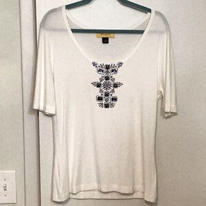St. John scoop neck embellished short-sleeve top, size M, white.